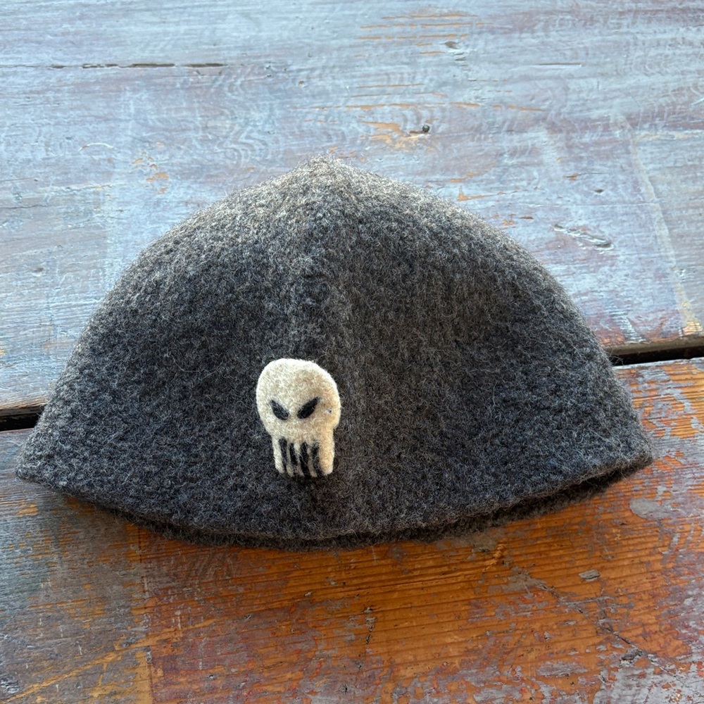 Dark Gray Beanie with Skull Design